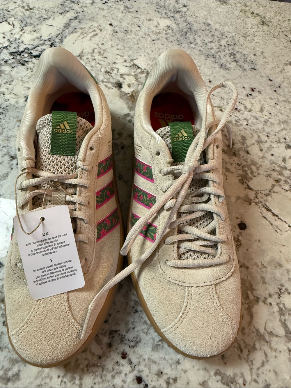adidas Beige Sneakers with Pink & Green Stripes